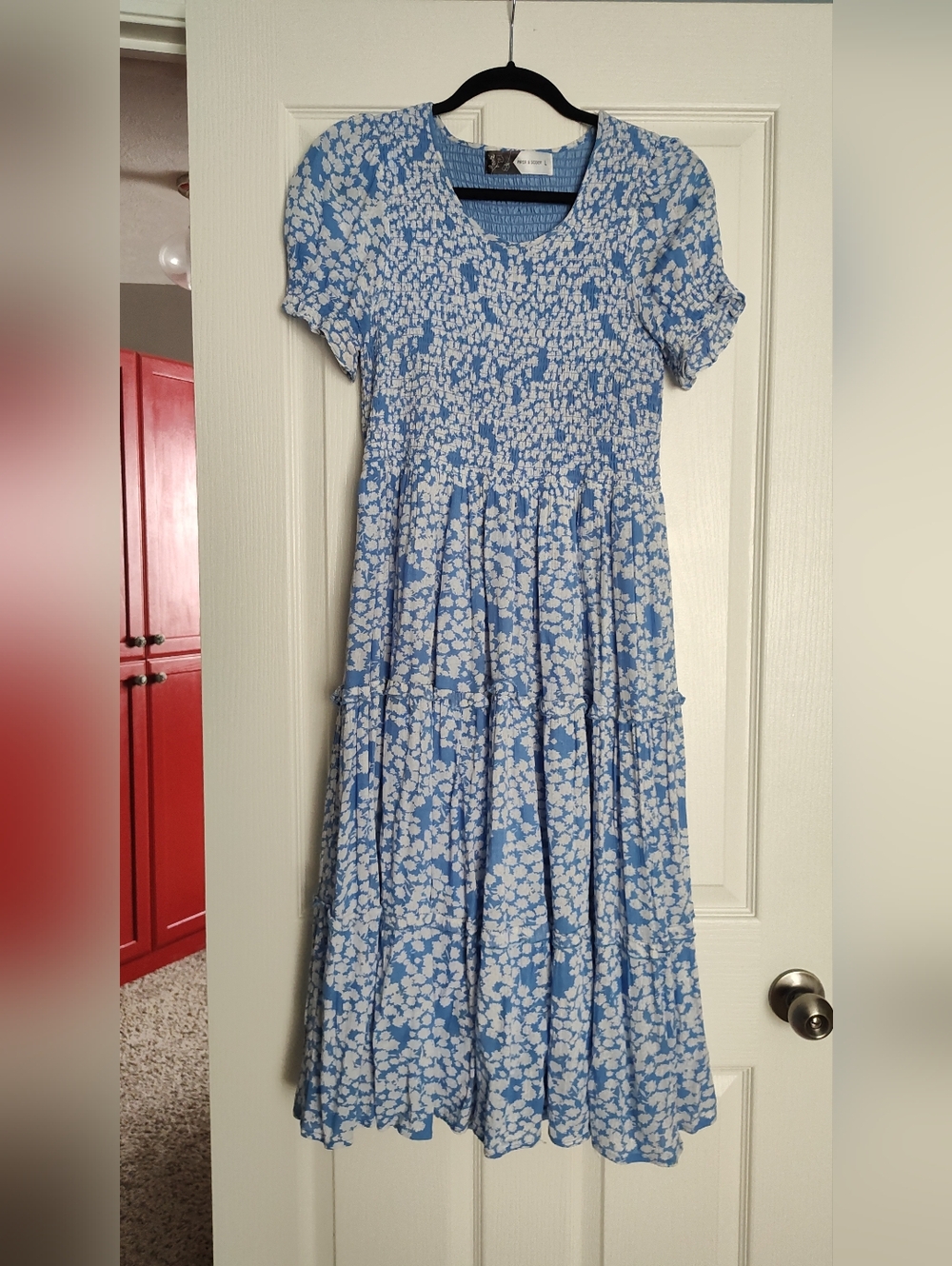 Piper & Scoot Blue and White Textured Midi Dress